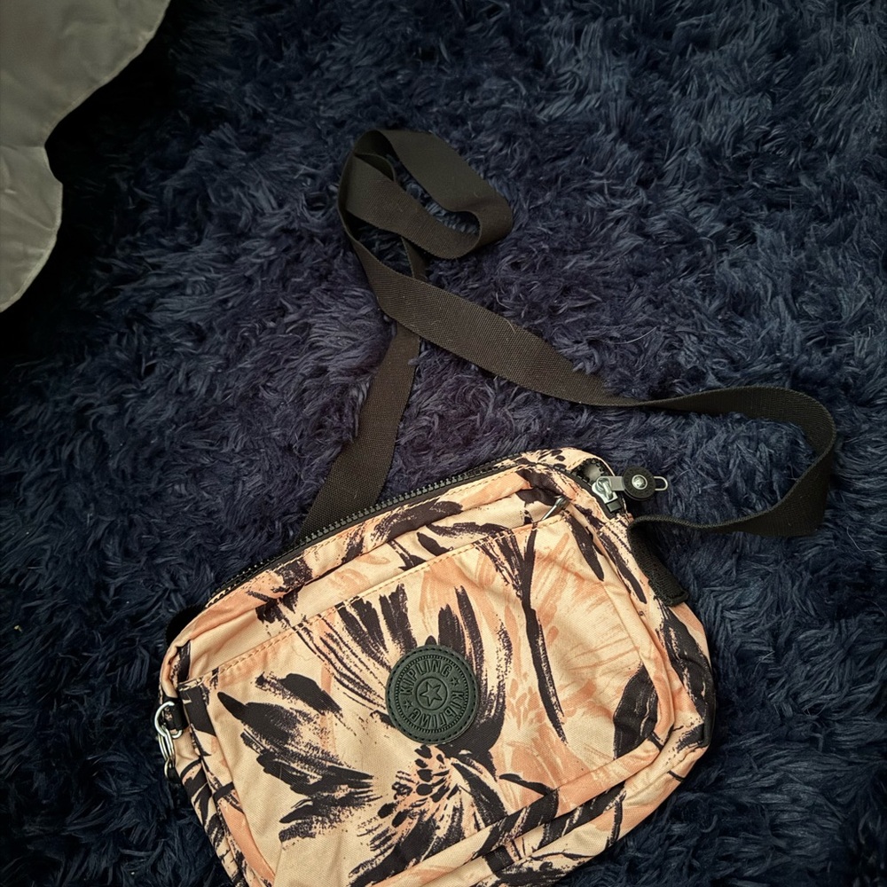 Kipling Peach and Black Floral Crossbody Bag